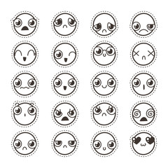 Set of cute lovely kawaii emoticon. Sticker collection.