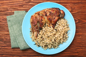 Roasted turkey leg with wild rice
