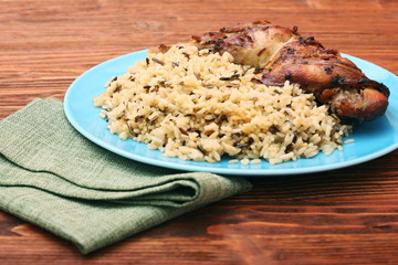 Roasted turkey leg with wild rice