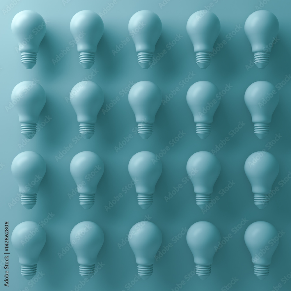 Leinwandbilder 3d light bulbs on cyan background with abstract shade and shadows . 3d rendering.