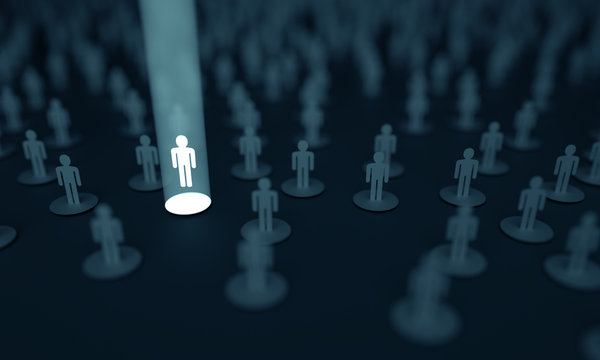 Conceptual image of choosing one person among several.