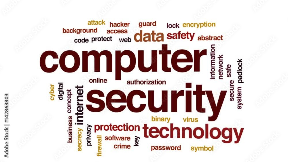 Poster computer security animated word cloud, text design animation.