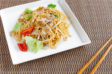 Homemade Fried egg noodle and mixed vegetable