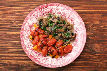 beef stew with peppers and cherry tomatoes