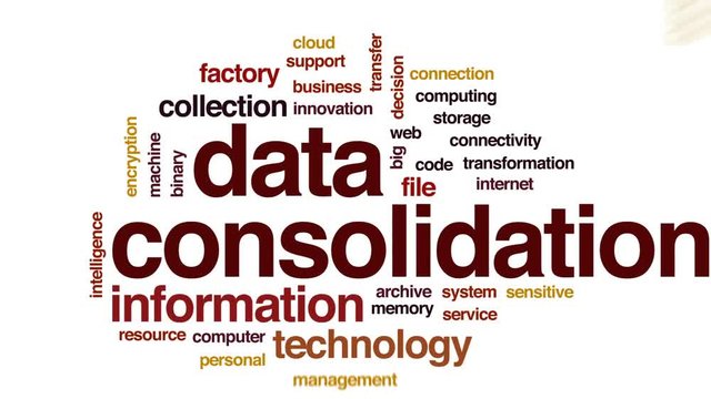 Data consolidation animated word cloud, text design animation.