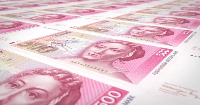 Banknotes of five hundred german marks of the West Germany rolling, cash money