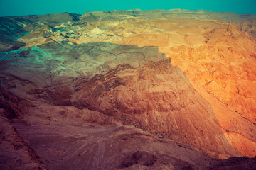 Beautiful panoramic view from Masada fortress. Judaean Desert.
