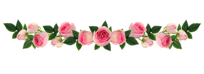 Arrangement de ligne de fleurs et de boutons de roses roses