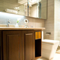 Beautiful bathroom in a luxurious hotel room.