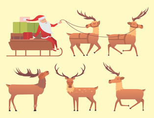 Christmas reindeer holiday mammal deer xmas celebration cute decoration winter art new year wildlife animal and santa man character vector illustration.