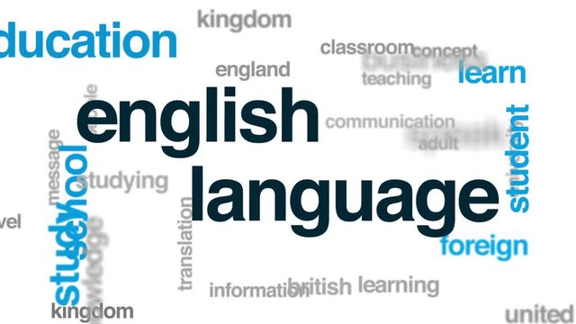 English language animated word cloud, text design animation.
