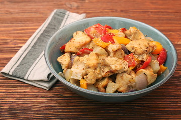 Chicken breast braised pear peppers and onions