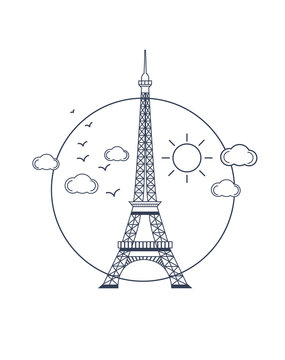 France Eiffel Tower Vector Illustration. Outline Drawing