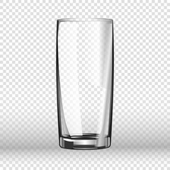 Realistic long drinking glass isolated on transparent background. - obrazy, fototapety, plakaty