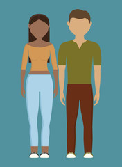 young couple wearing casual clothes over blue background. colorful design. vector illustration