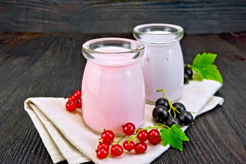 Milk cocktail with red and black currant on board