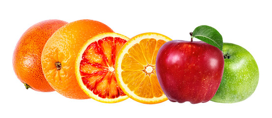 apple and orange fruit isolated on white