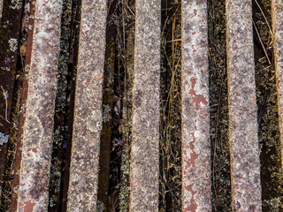 Old vintage rusty and mossy railway tracks texture