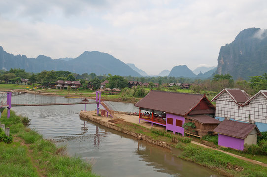 View of VangVieng in the morning. Laos.