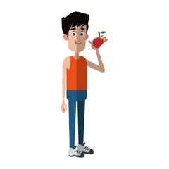 man eating a apple, cartoon icon over white background. colorful design. vector illustration