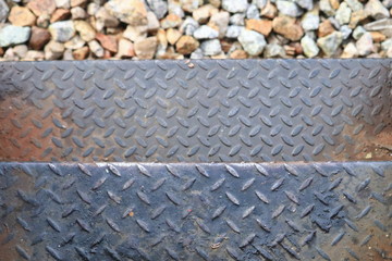 old steel  stair way up and down of train