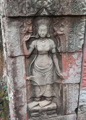 Fototapeta na wymiar Bas-relief of Banteay Kdei temple.Angkor. Siem Reap. Cambodia
