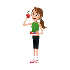 young girl eating healthy fruits icon over white background. colorful design. vector illustration