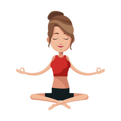 woman doing yoga cartoon icon over white background. colorful design. vector illustration