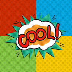 Pop art cool logo. Retro style poster. Vector pop art illustration. Comic style logo. Pop art comics icon. Cool! wording comic speech bubble.