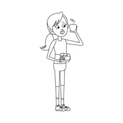 woman eating a apple, cartoon icon over white background. vector illustration