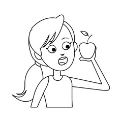 woman eating a apple, cartoon icon over white background. vector illustration