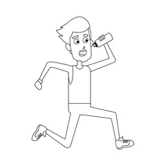 man running and holding a water bottle icon over white background. vector illustration