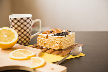 Sweet dessert. Layered cake.