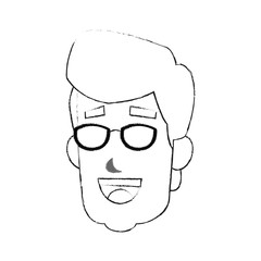 smiling young man with sunglasses cartoon icon image vector illustration design  black sketch line