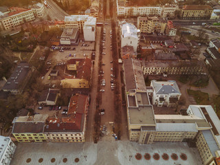 Kaunas city in the early morning, drone aerial image