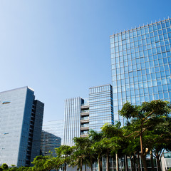 modern glass silhouettes on modern building.