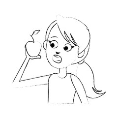 woman eating apple healthy food icon image vector illustration design  black sketch line
