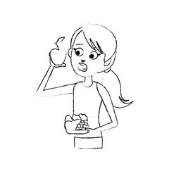 woman eating apple healthy food icon image vector illustration design  black sketch line