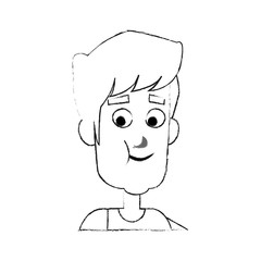 happy young man with food in mouth cartoon icon image vector illustration design  black sketch line