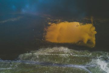 Aerial view of flooded volleyball court