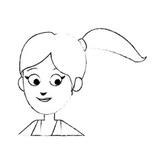 face of young pretty woman with ponytail cartoon icon image vector illustration design  black sketch line