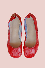 red shoes made from soft leather. handmade