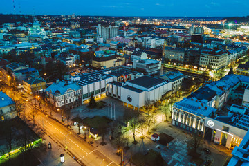 Fototapeta premium Kaunas city at night, drone aerial view