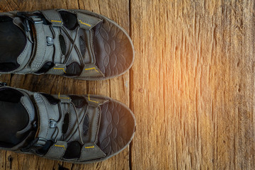 shoes on old wood texture