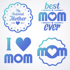 Happy Mothers Day Lettering Calligraphic Emblems and Badges Set. Vector Design Elements For Greeting Card and Other Print Templates.