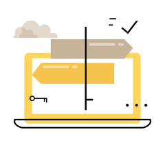 Career choices for freelance work flat line vector illustration design banner. Online career opportunities and decision making, job online design for mobile and web graphics