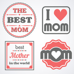 Happy Mothers Day Lettering Calligraphic Emblems and Badges Set. Vector Design Elements For Greeting Card and Other Print Templates.