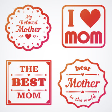 Happy Mothers Day Lettering Calligraphic Emblems and Badges Set. Vector Design Elements For Greeting Card and Other Print Templates.