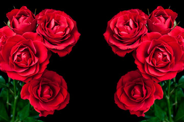 Greeting card with space for text, floral frame mock up, designed with bouquet of red roses