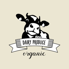 Vector emblem of the cow. Organic dairy products.